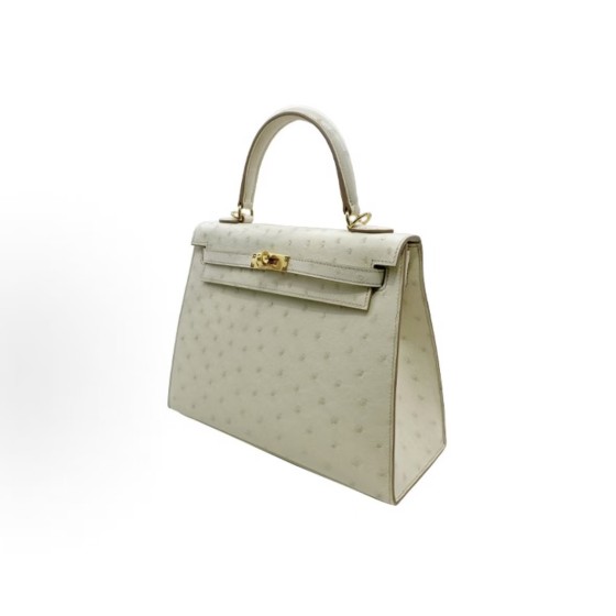HERMES Kelly 25 Gold Buckle Kelly Bag single-shoulder handbag 25 Women\'s 8L Beton Glacier White